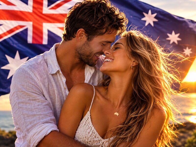 A couple on an Australian beach at sunset